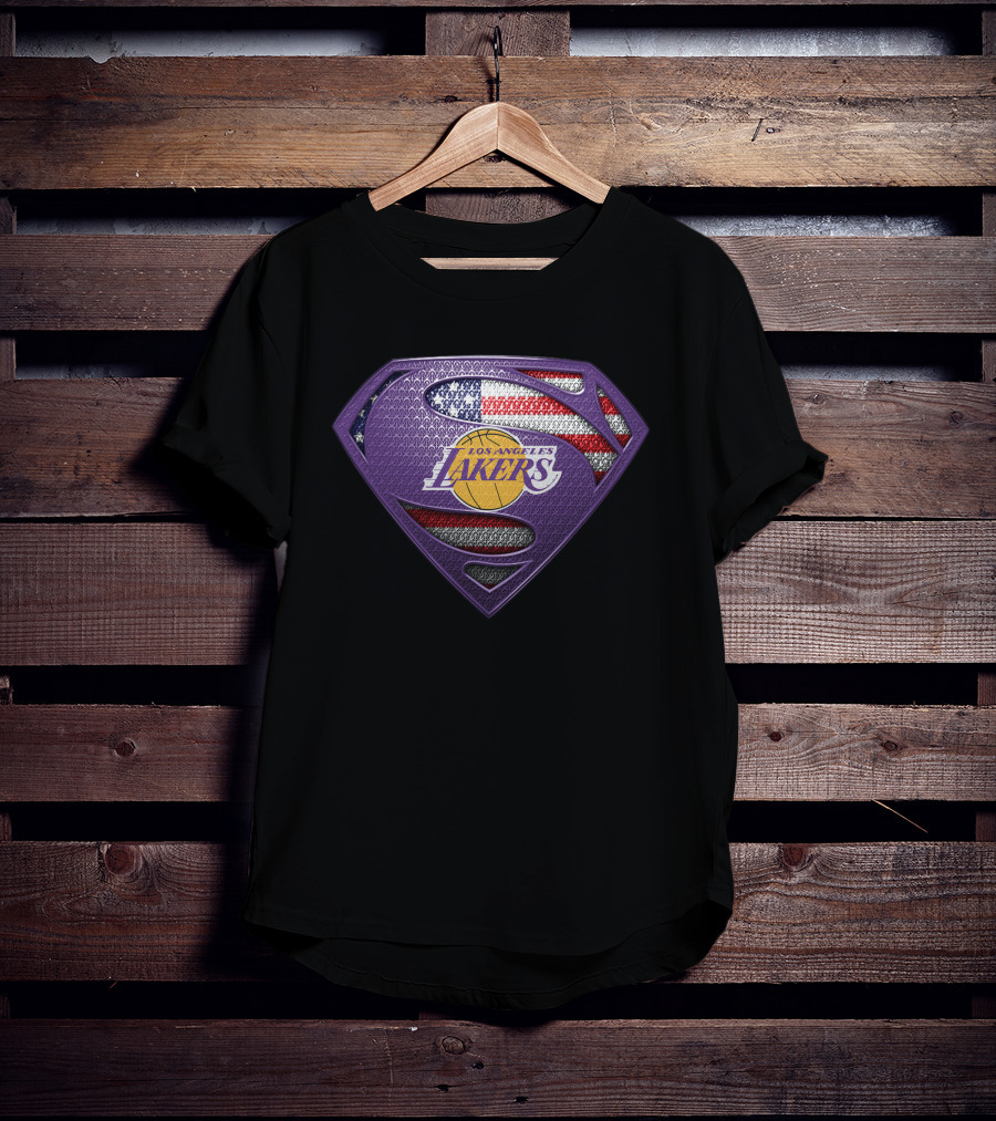 Los Angeles Lakers Superman Shield American Flag T-Shirt