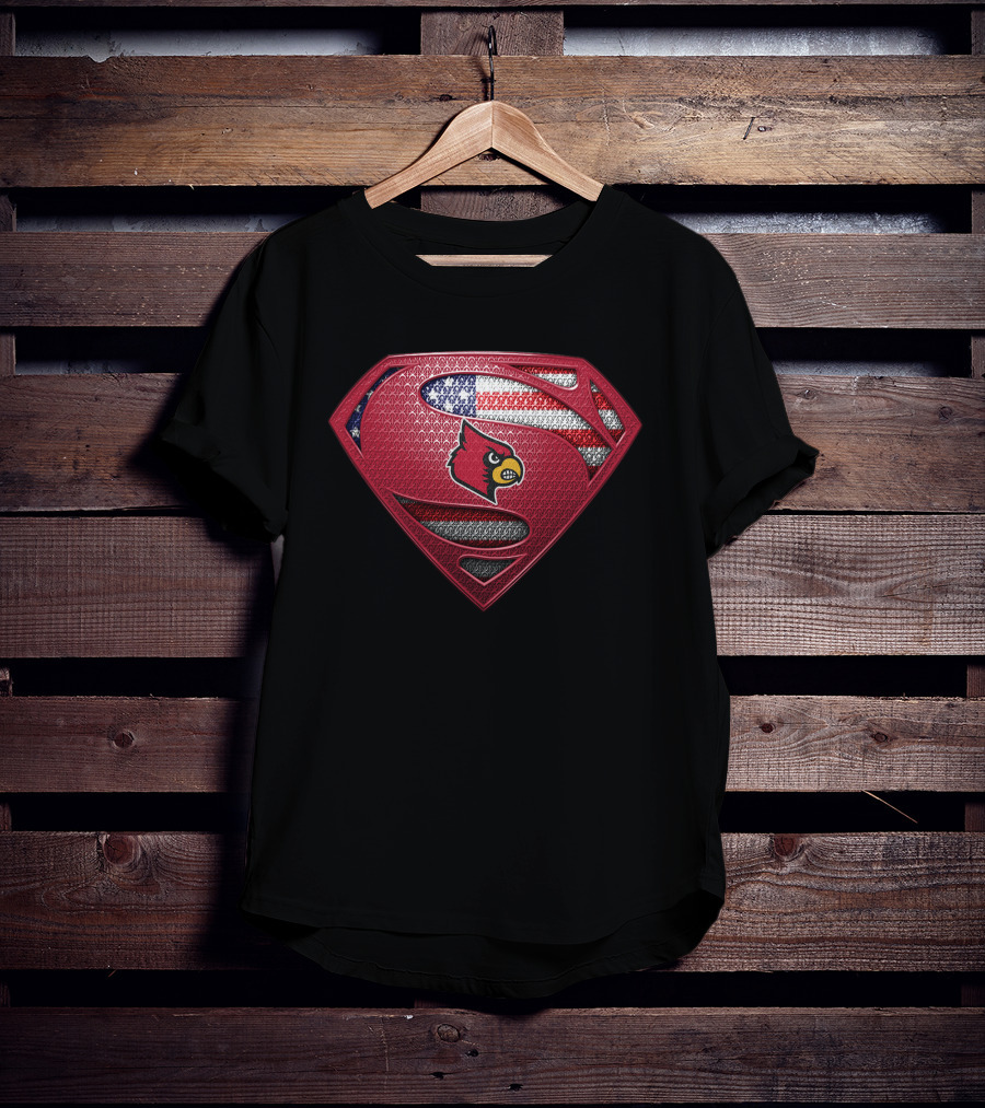 Louisville Cardinals Superman Shield With American Flag T-Shirt