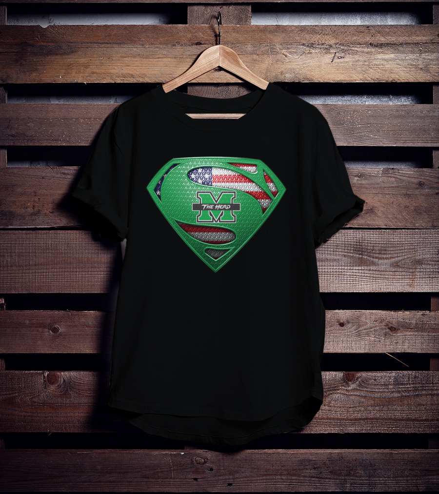 Marshall Thundering Herd Superman Logo With American Flag Element T-Shirt