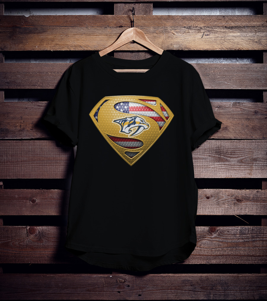 Nashville Predators Superman American Flag Badge T-Shirt