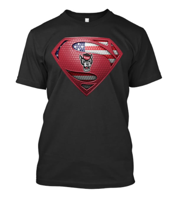 Nc State Wolfpack Superman Shield Usa Flag T-Shirt