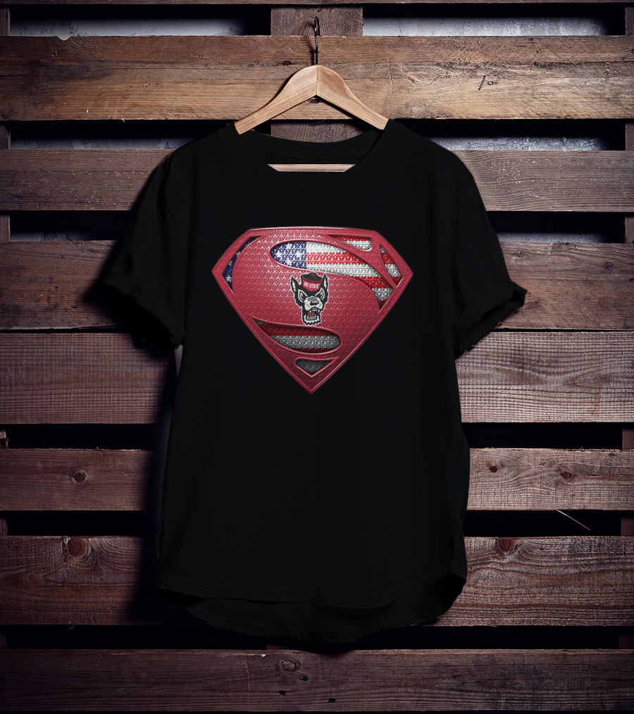 Nc State Wolfpack Superman Shield Usa Flag T-Shirt