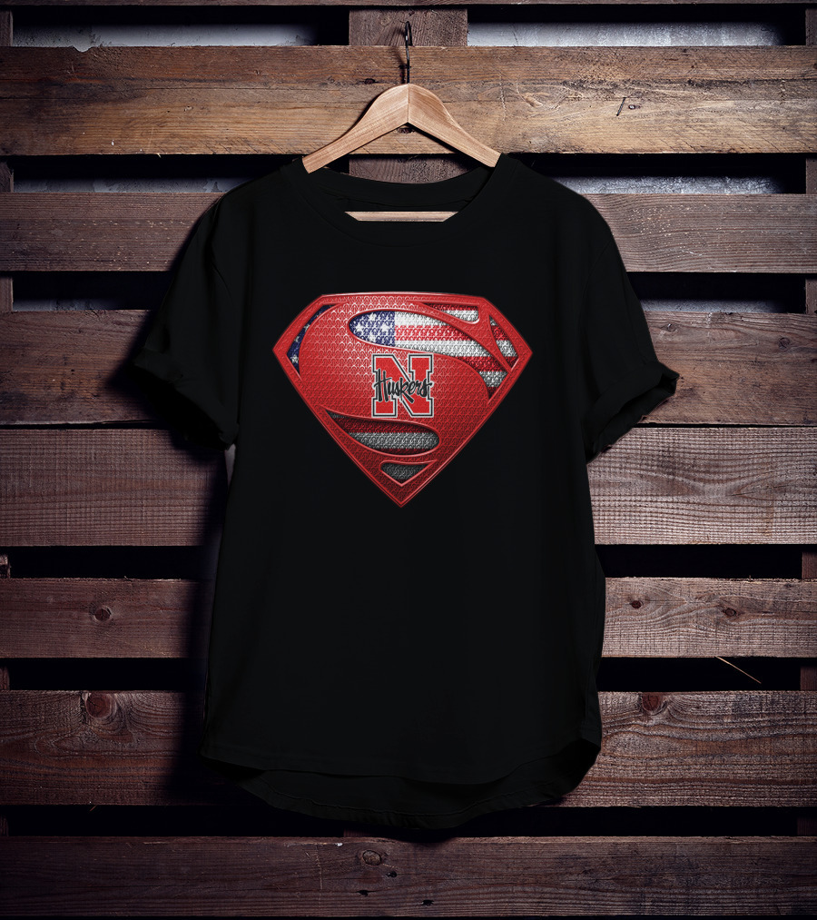 Nebraska Cornhuskers Superman Logo With American Flag T-Shirt