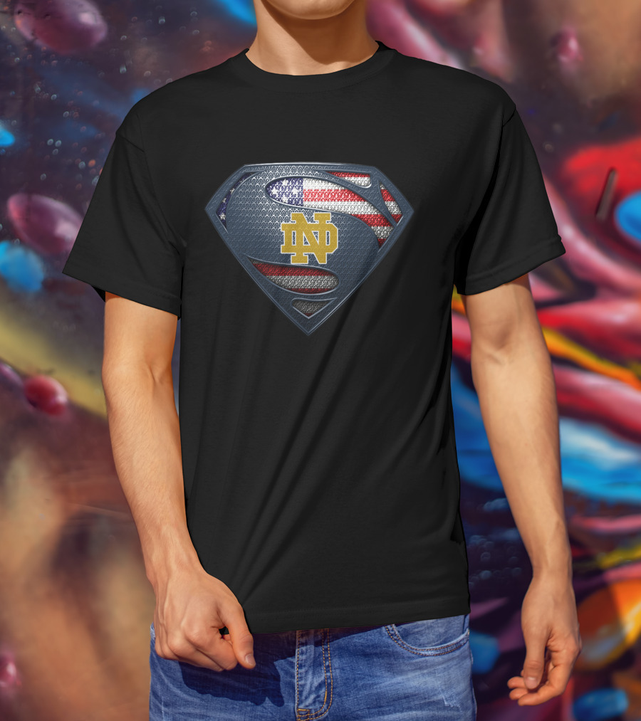 Notre Dame Fighting Irish Superman Usa Flag T-Shirt