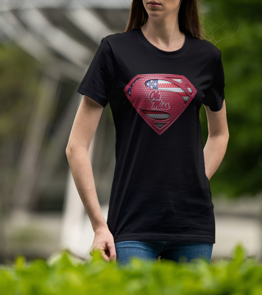 Ole Miss Rebels American Flag Superman Shield T-Shirt