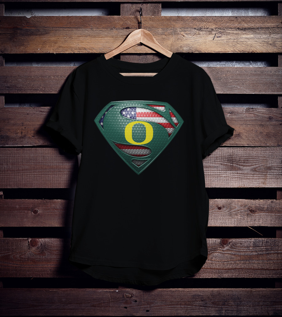 Oregon Ducks Superman Logo American Flag T-Shirt