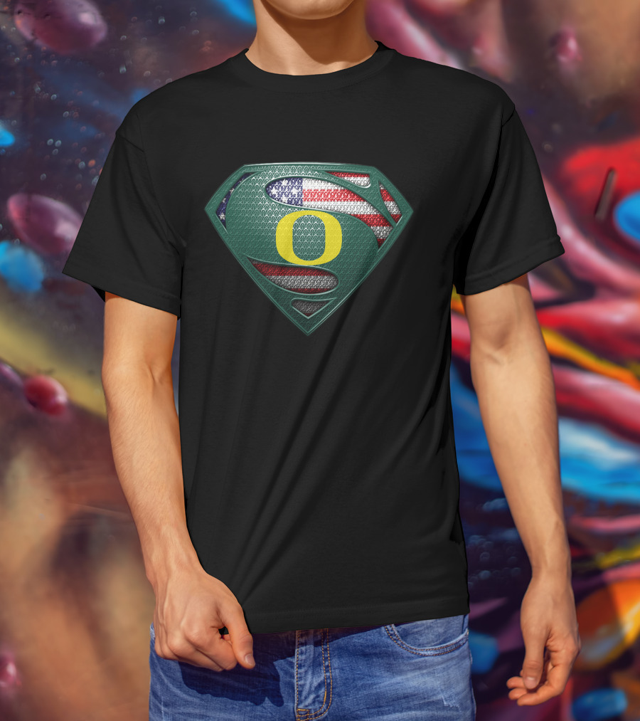 Oregon Ducks Superman Logo American Flag T-Shirt