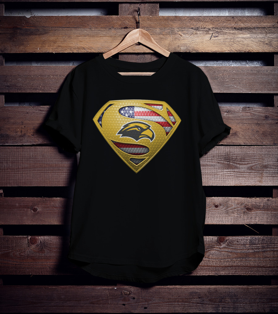Southern Mississippi Golden Eagles Superman Logo American Flag T-Shirt