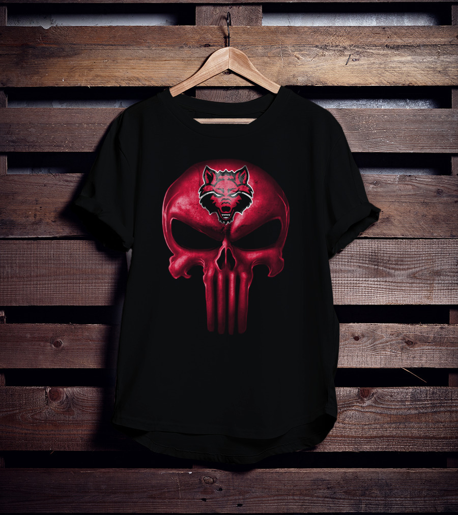 Arkansas State Red Wolves Skull Punisher T-Shirt