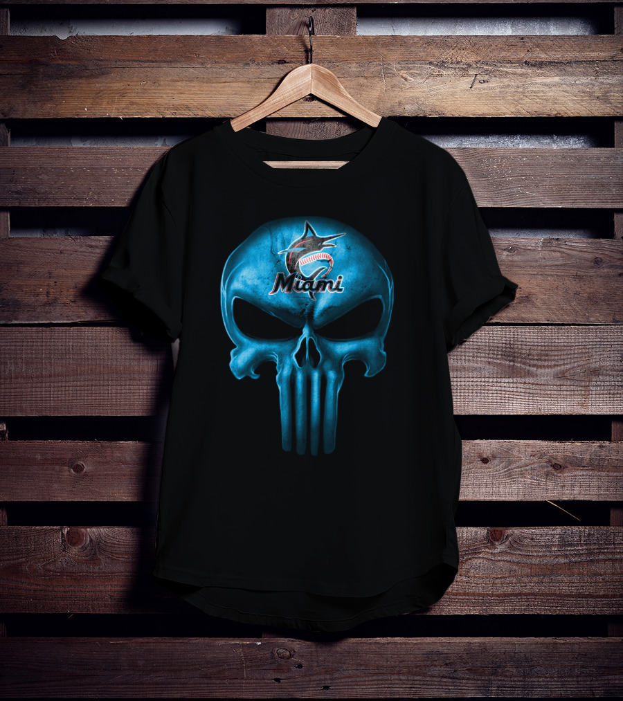 Miami Marlins Skull Logo Baseball Fusion T-Shirt