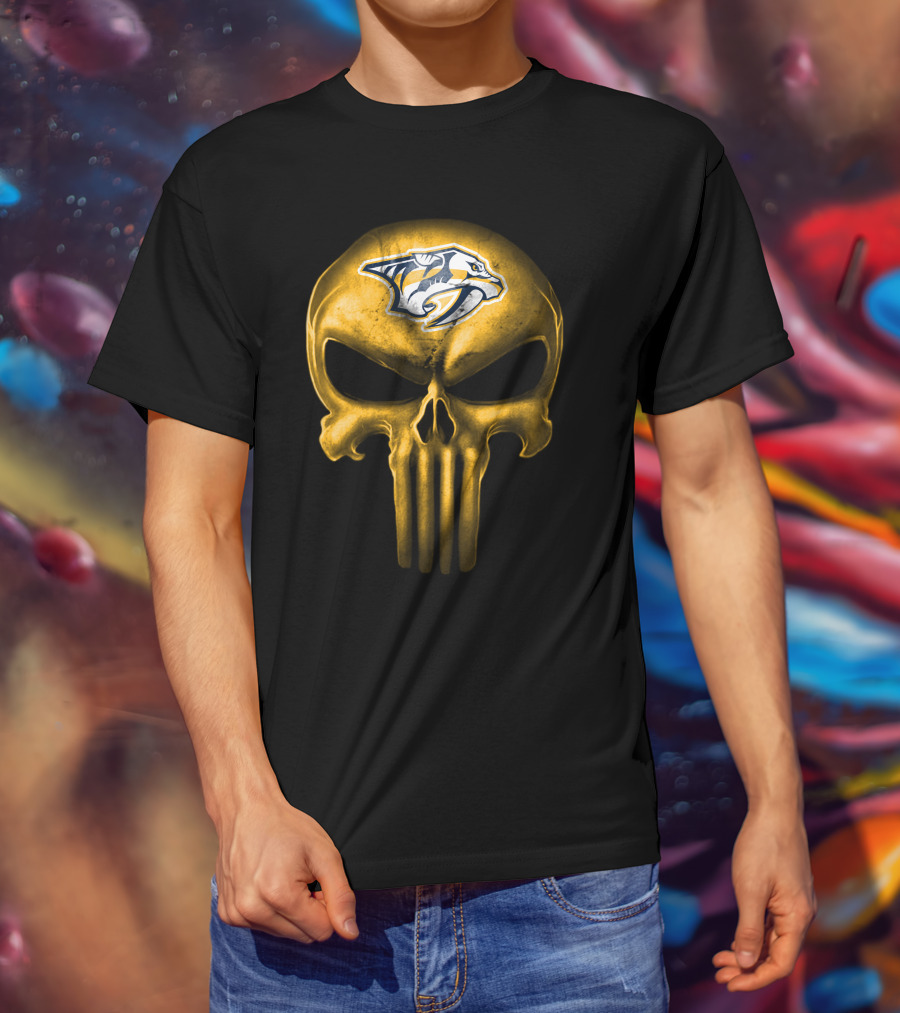 Nashville Predators Skull Punisher Style T-Shirt