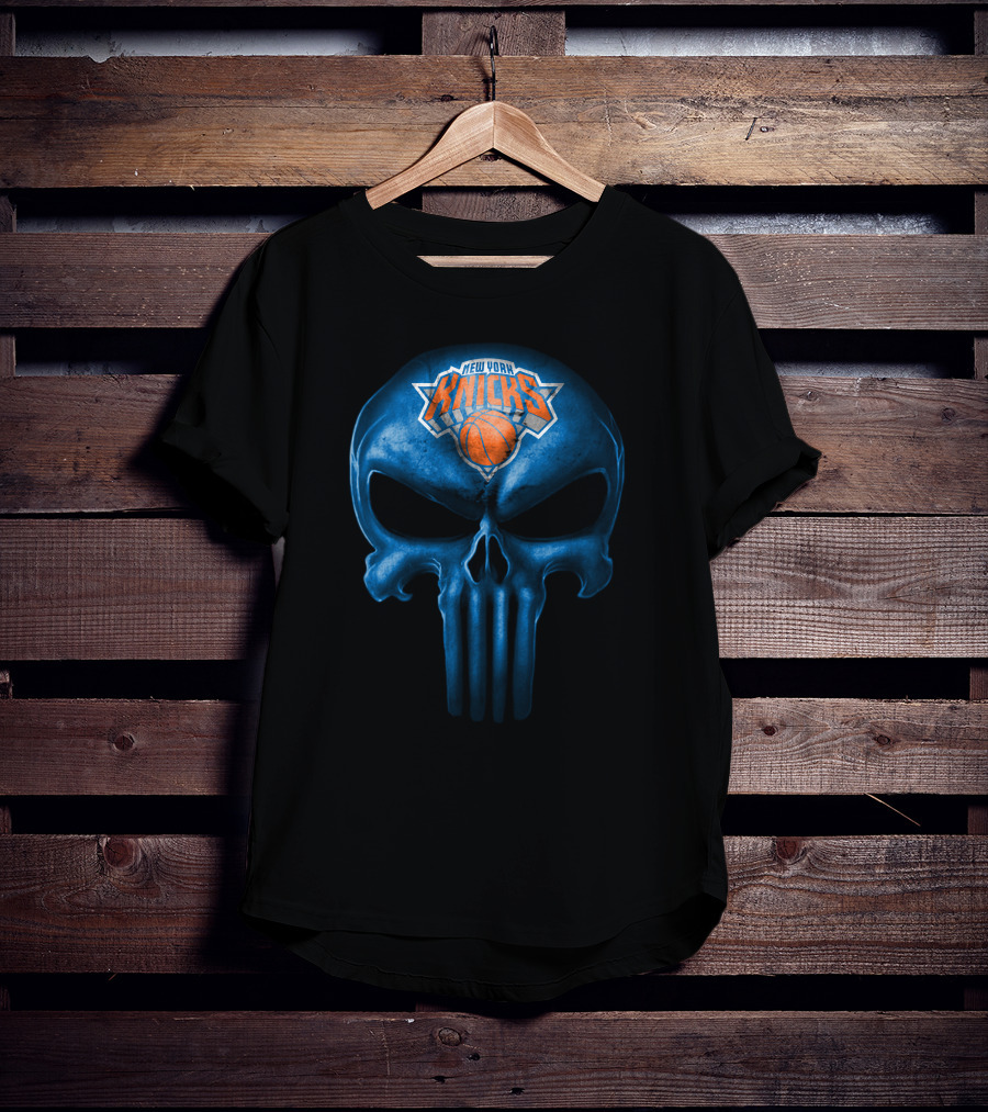 New York Knicks Skull Basketball Logo Fusion T-Shirt