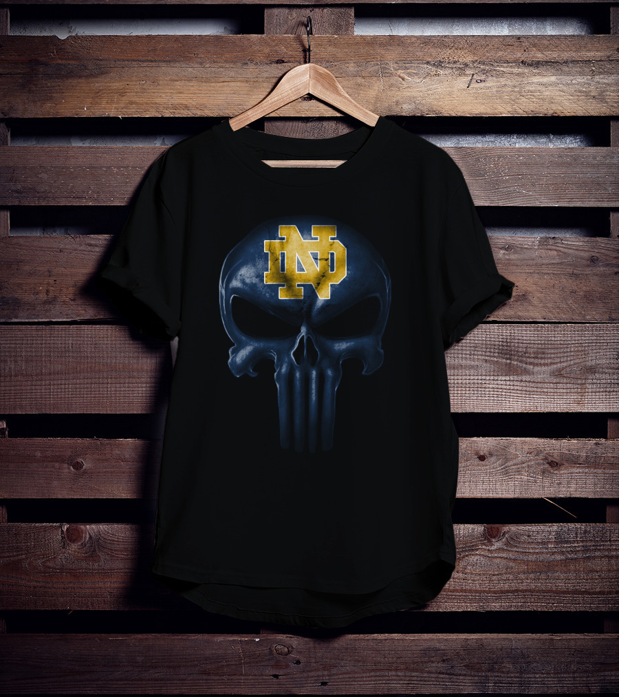 Notre Dame Fighting Irish Skull Design Nd Logo Blue And Gold T-Shirt