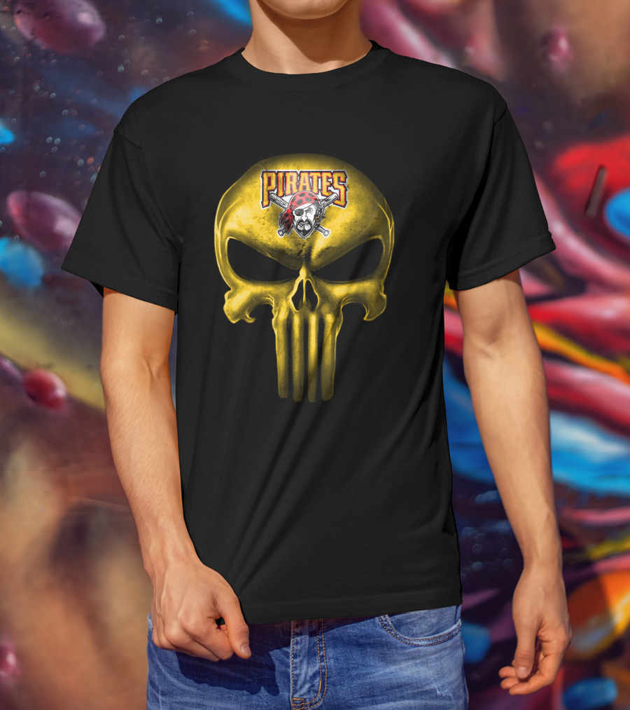 Pittsburgh Pirates Skull Punisher Logo Mashup T-Shirt