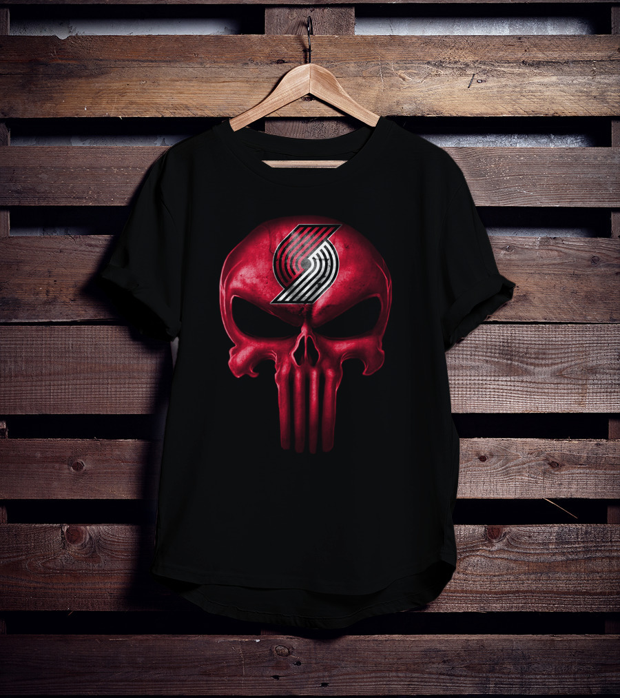 Portland Trail Blazers Skull Logo Punisher Style T-Shirt