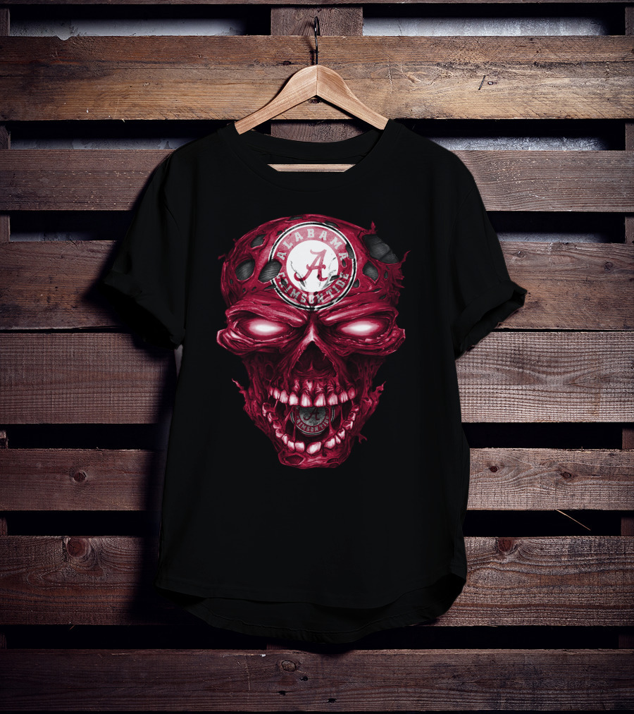 Alabama Crimson Tide Skull Crimson A Logo Dark Intense T-Shirt