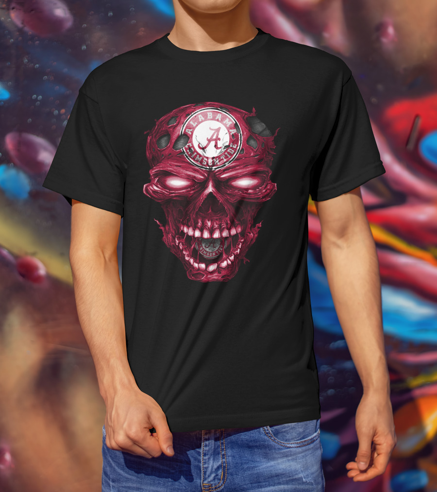 Alabama Crimson Tide Skull Crimson A Logo Dark Intense T-Shirt