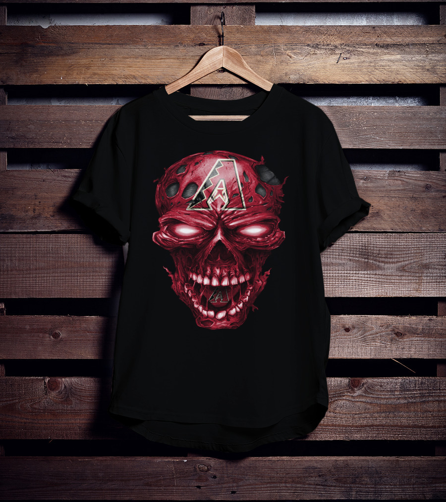 Arizona Diamondbacks Skull With Team Logo On Red Textured T-Shirt