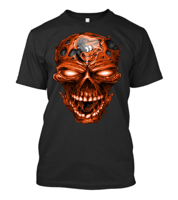Baltimore Orioles Logo On Orange Skull T-Shirt