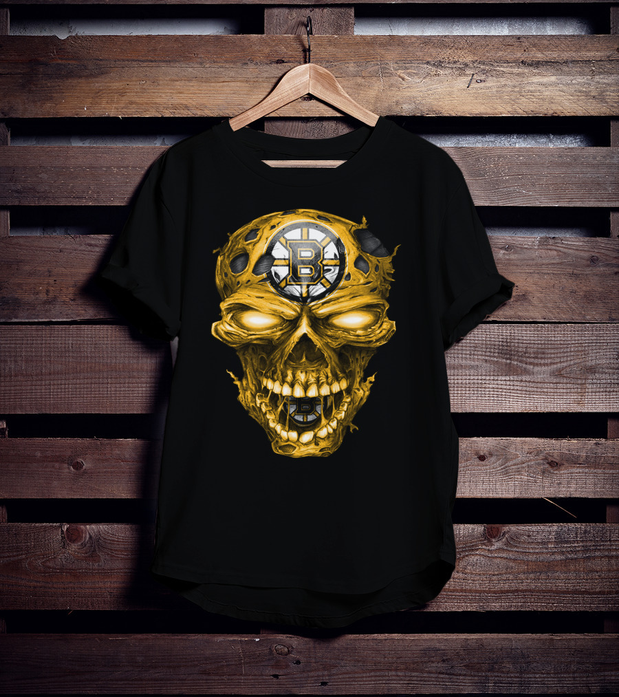 Boston Bruins Skull Yellow With Team T-Shirt