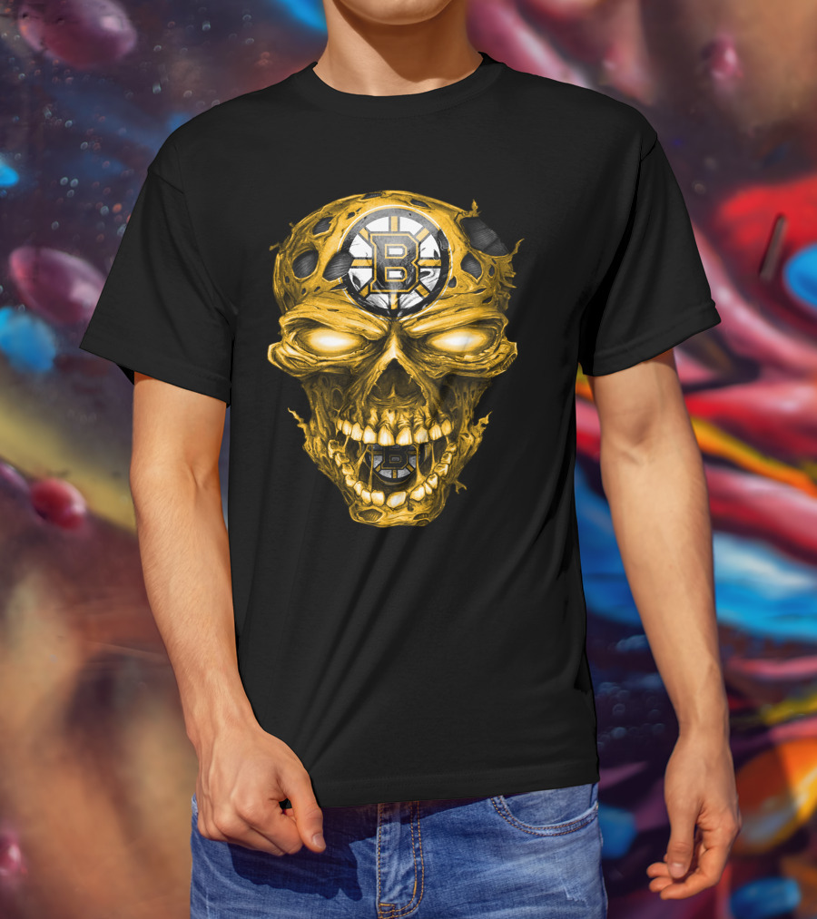 Boston Bruins Skull Yellow With Team T-Shirt