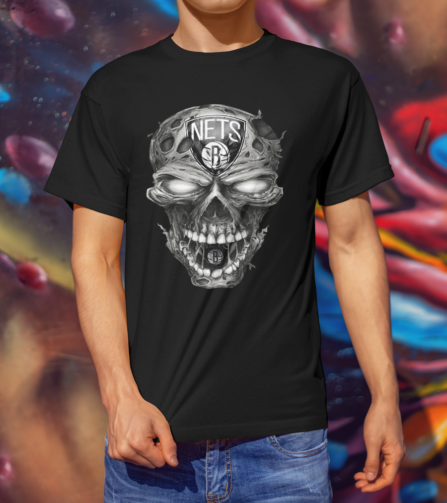 Brooklyn Nets Skull Logo With Dark And Edgy T-Shirt