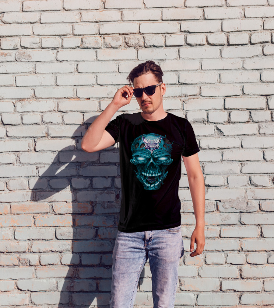Charlotte Hornets Skull Logo Creepy Blue T-Shirt