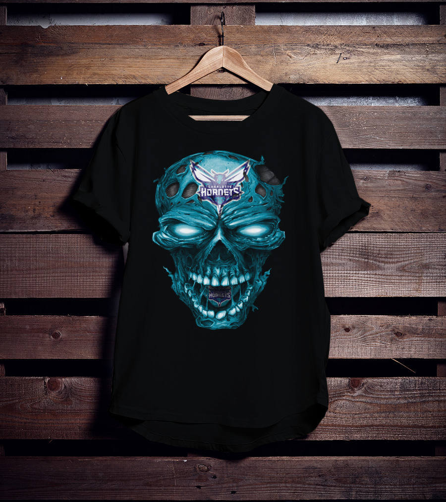 Charlotte Hornets Skull Logo Creepy Blue T-Shirt