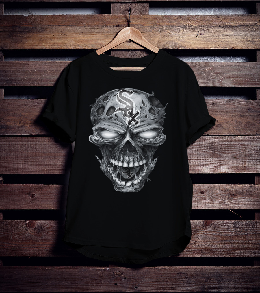 Chicago White Sox Skull With Team Logo And Hollow Eyes T-Shirt