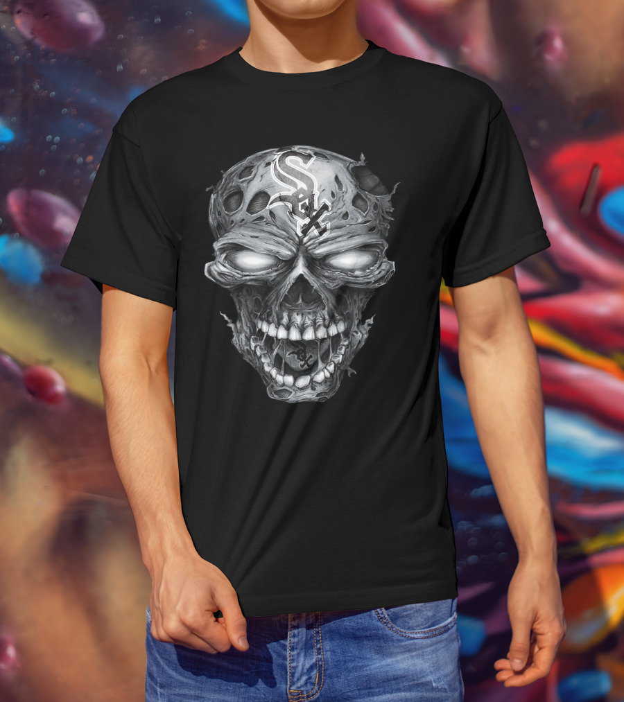 Chicago White Sox Skull With Team Logo And Hollow Eyes T-Shirt