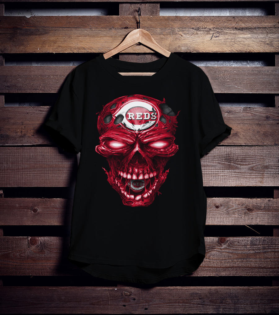 Cincinnati Reds Skull Iconic Logo Imagery With Reds T-Shirt