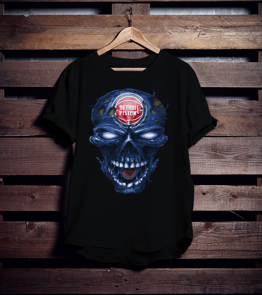 Detroit Pistons Skull Grunge Blue Basketball T-Shirt