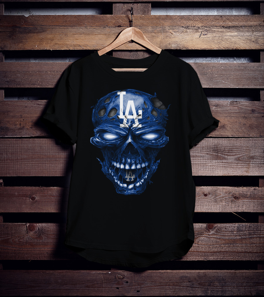 Los Angeles Dodgers Skull With La Logo And Blue Details T-Shirt