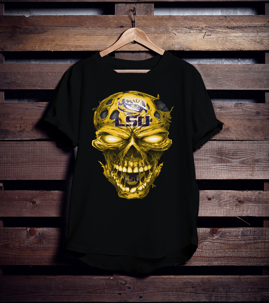 Lsu Tigers Skull Graphic With Logo And Fierce Glowing Eyes T-Shirt