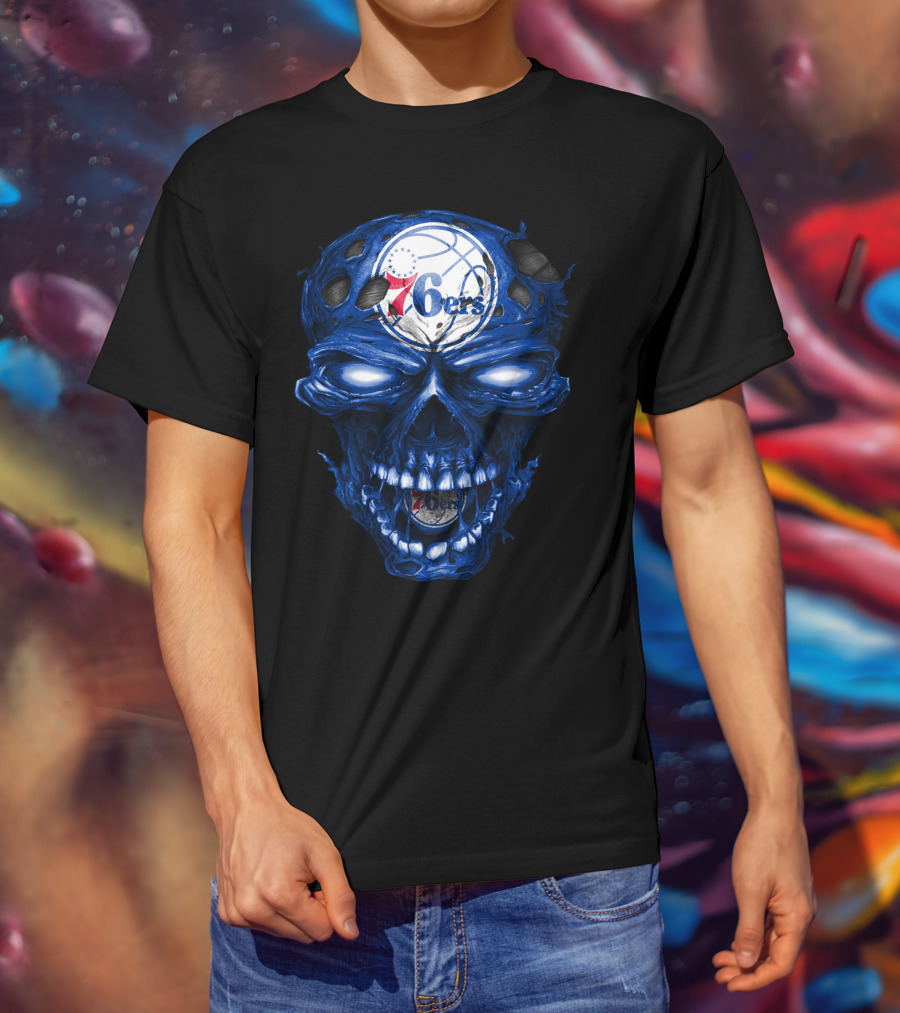 Philadelphia 76ers Skull Basketball T-Shirt