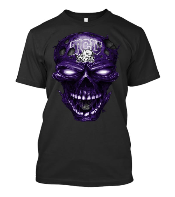 Tcu Horned Frogs Skull Purple Head With Frog And Bold Tcu T-Shirt