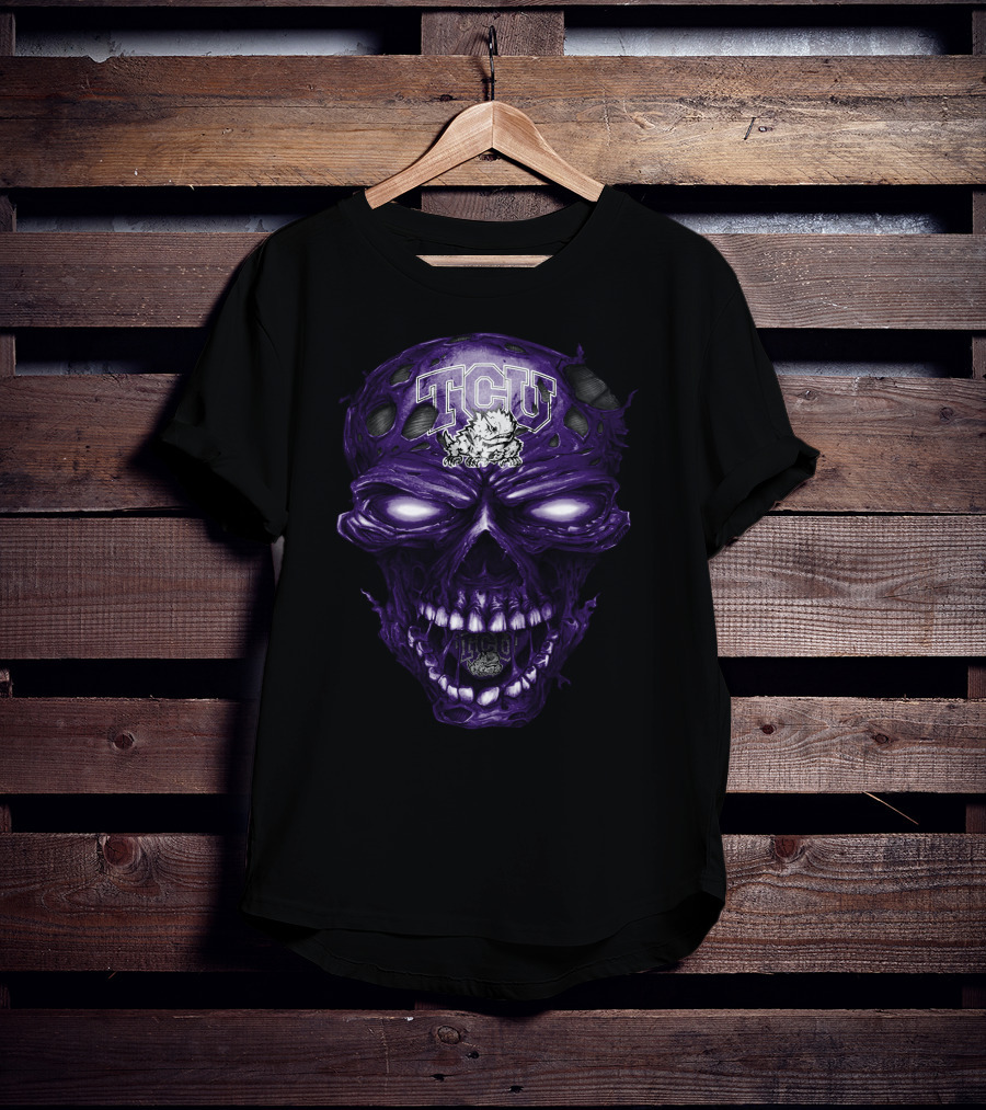 Tcu Horned Frogs Skull Purple Head With Frog And Bold Tcu T-Shirt