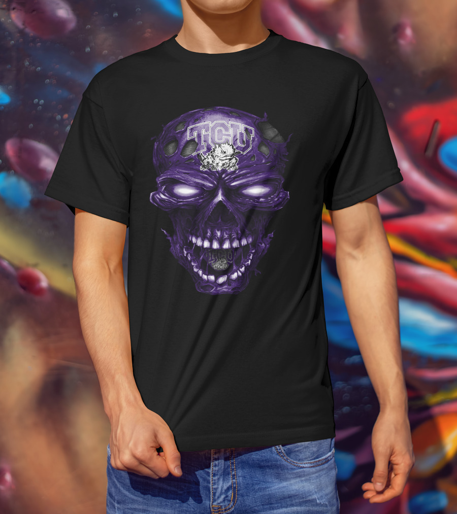 Tcu Horned Frogs Skull Purple Head With Frog And Bold Tcu T-Shirt