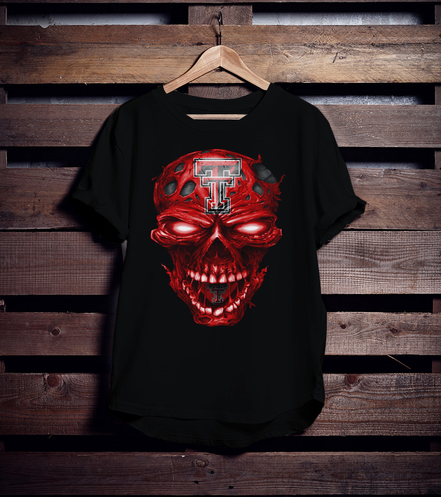 Texas Tech Red Raiders Tt Logo Red Skull T-Shirt