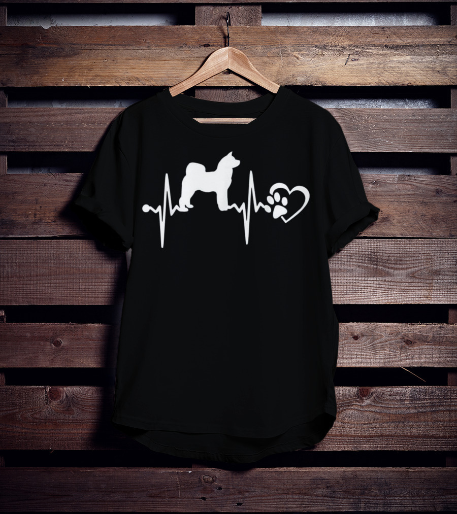 Akita Inu Dog Heartbeat With Paw Heart T-Shirt