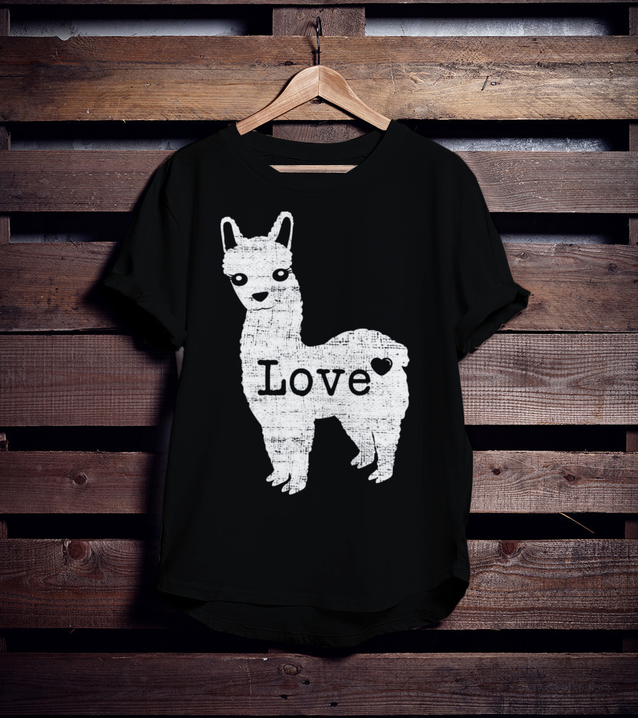 Llama Love Distressed Heart Design With Alpaca T-Shirt