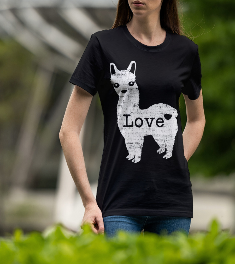 Llama Love Distressed Heart Design With Alpaca T-Shirt