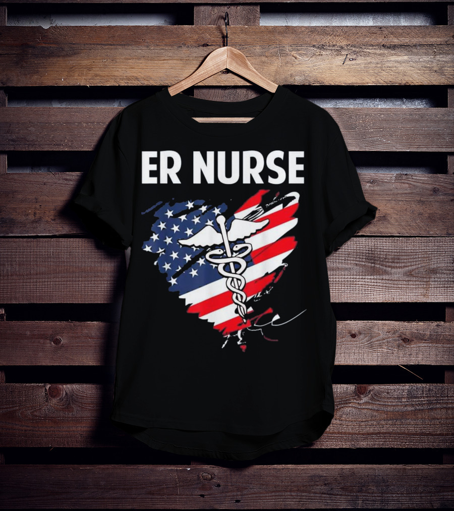 ER Nurse American Flag Caduceus Medical T-Shirt