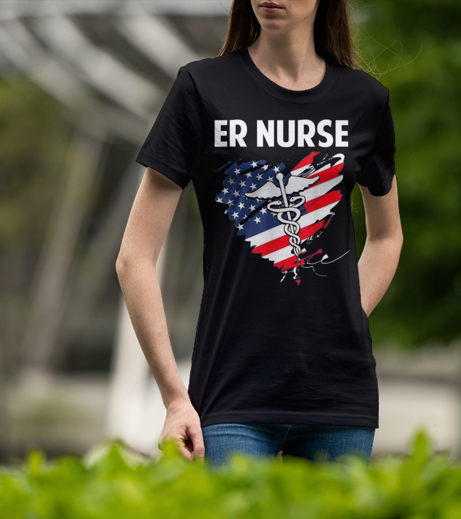 ER Nurse American Flag Caduceus Medical T-Shirt
