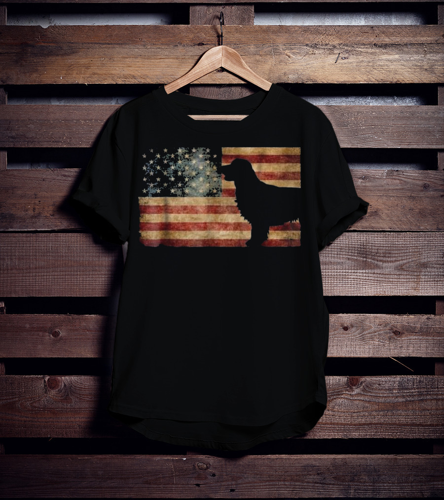 Golden Retriever Silhouette American Flag T-Shirt