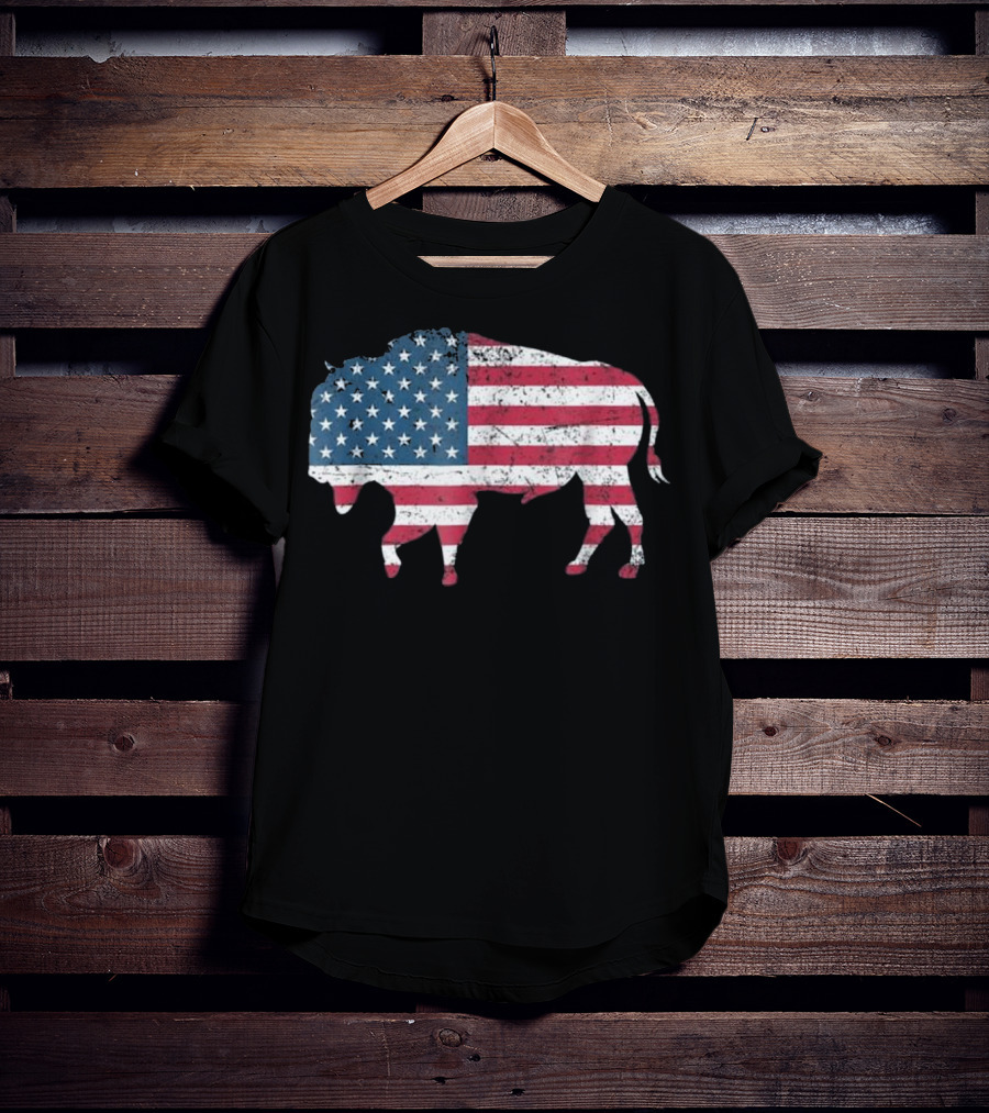 American Flag Buffalo USA Patriotic Bison T-Shirt