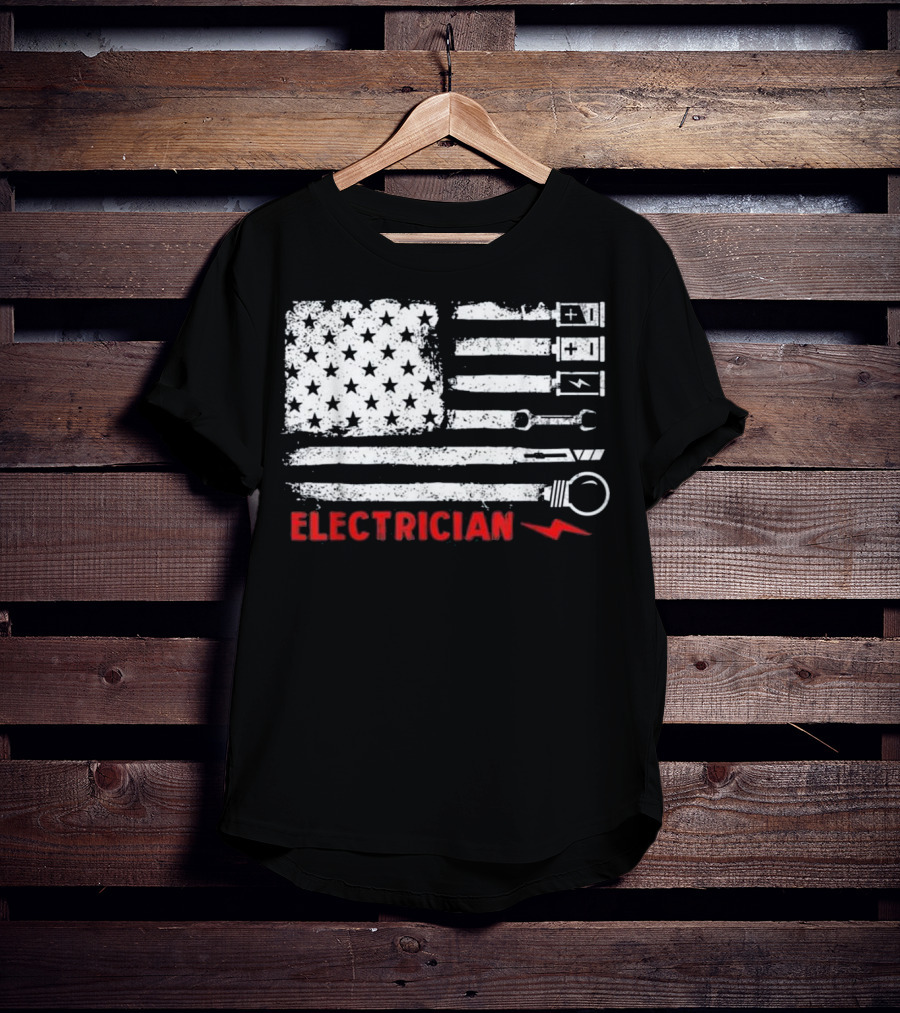 American Flag Electrician Wrench Bolt Battery Stars Stripe Icons T-Shirt
