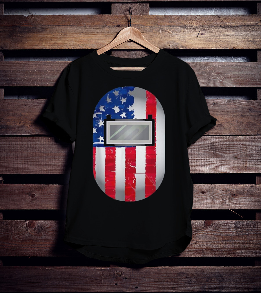 American Welder US Flag Helmet Welding Prowess T-Shirt
