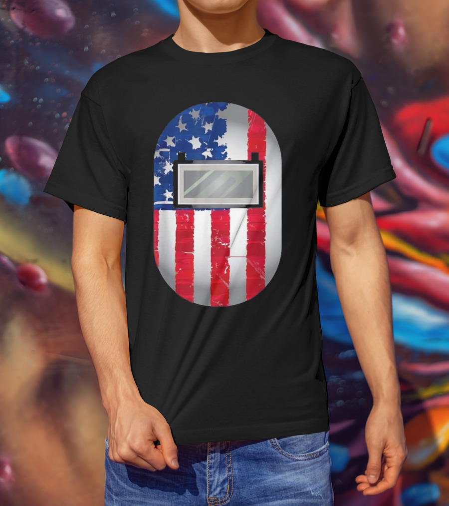 American Welder US Flag Helmet Welding Prowess T-Shirt