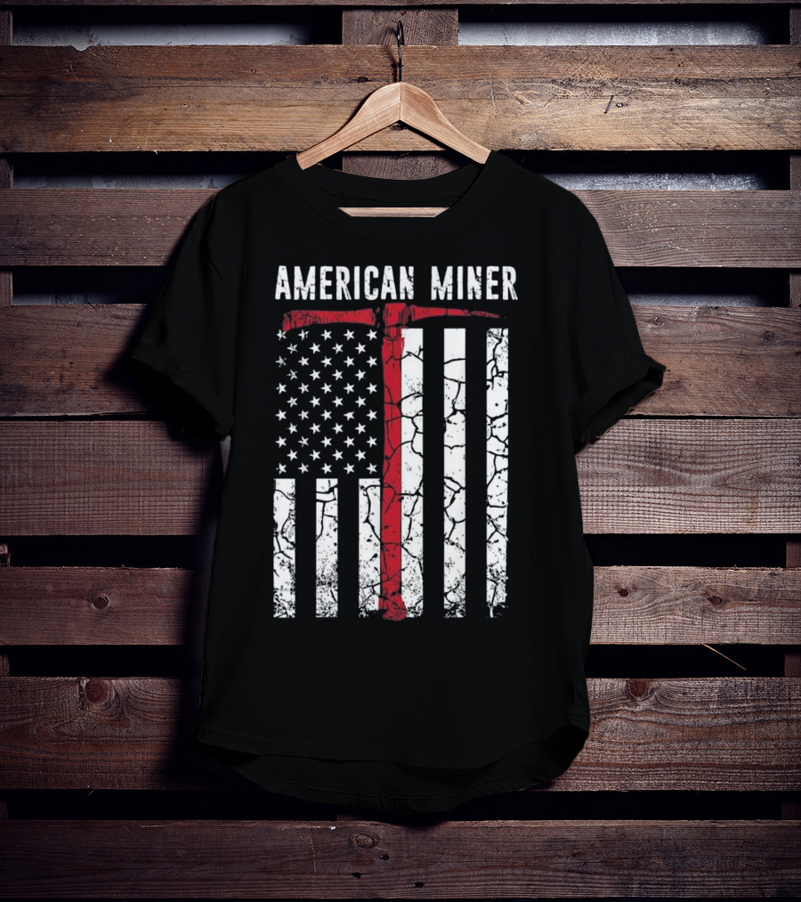 American Miner Coal Gold Flag Axe T-Shirt